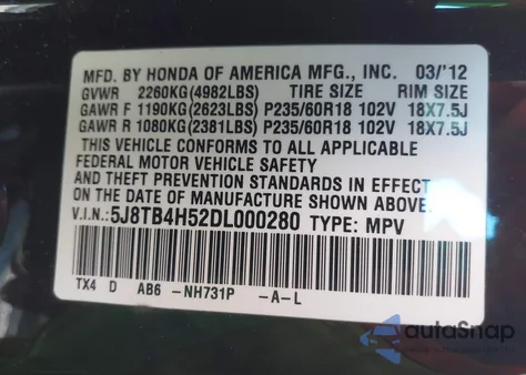 2013 Acura Rdx Technology z USA, uszkodzony, nr VIN 5J8TB4H52DL000280